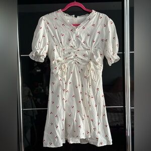 White Summer cherry mini dress